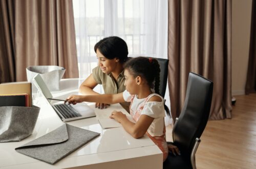 Mom with child at computer